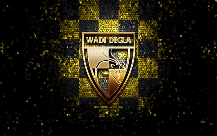 Wadi Degla FC, logo paillet&#233;, Premier League &#233;gyptienne, fond &#224; carreaux noir jaune, EPL, football, club de football &#233;gyptien, logo Wadi Degla, art de la mosa&#239;que, Wadi Degla