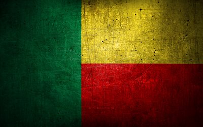 Benin metal flag, grunge art, African countries, national symbols, Benin flag, metal flags, Flag of Benin, Africa, Benin