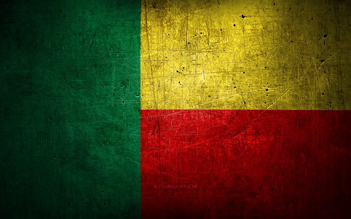 Benin metal flag, grunge art, African countries, national symbols, Benin flag, metal flags, Flag of Benin, Africa, Benin