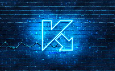 Kaspersky sininen logo, 4k, sininen tiilisein&#228;, Kaspersky -logo, virustentorjuntaohjelmisto, Kaspersky neonlogo, Kaspersky