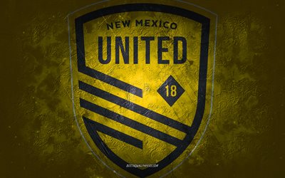 New Mexico United, American soccer team, yellow background, New Mexico United logo, grunge art, USL, soccer, New Mexico United emblem