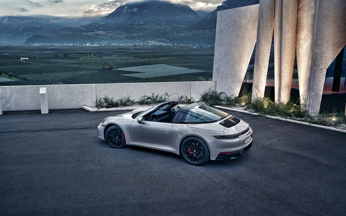 2022, Porsche 911 Carrera GTS, vista dall&#39;alto, esterno, grigio coup&#233; sportiva, grigio 911 Carrera GTS, auto sportive tedesche, Porsche