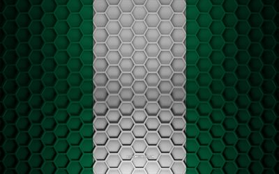 Nigeria flag, 3d hexagons texture, Nigeria, 3d texture, Nigeria 3d flag, metal texture, flag of Nigeria