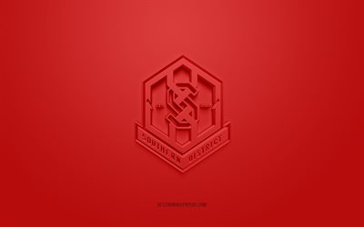 Southern District FC, creative 3D logo, red background, Hong Kong Premier League, 3d emblem, Hong Kong Football Club, Hong Kong, 3d art, football, Southern District FC logo
