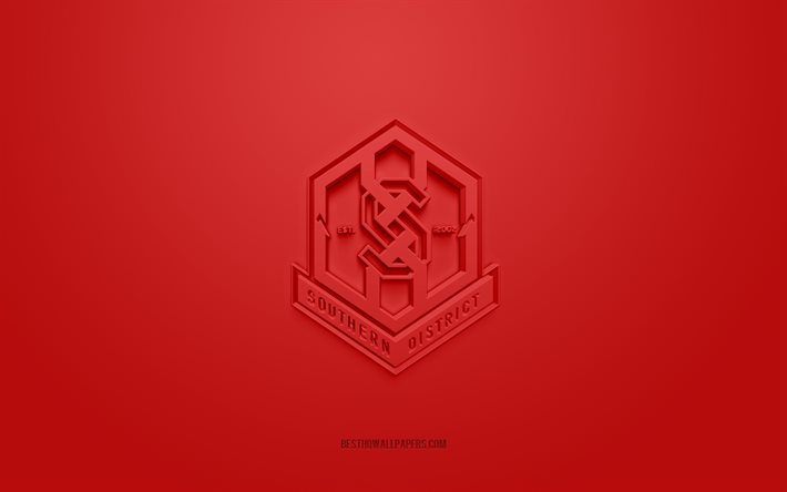 Southern District FC, logo 3D cr&#233;atif, fond rouge, Hong Kong Premier League, embl&#232;me 3d, Hong Kong Football Club, Hong Kong, art 3d, football, logo Southern District FC
