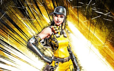 4k, Outcast, grunge art, Fortnite Battle Royale, Fortnite characters, yellow abstract rays, Outcast Skin, Fortnite, Outcast Fortnite