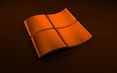 オレンジ色の3dWindowsロゴ, 黒の背景, 3D波オレンジ背景, Windowsロゴ, Windowsエンブレム, 3Dアート, Windows