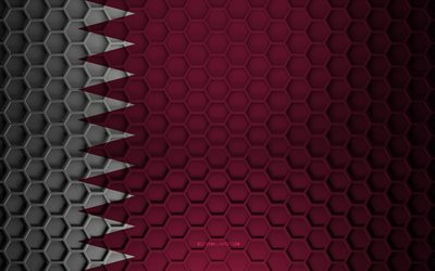 Qatar flag, 3d hexagons texture, Qatar, 3d texture, Qatar 3d flag, metal texture, flag of Qatar