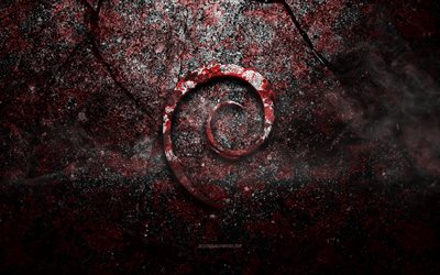 Debianロゴ, 恨みアート, Debianうめき声のロゴ, 赤いうめき声の質感, Debian, うめき声うめき声テクスチャ, Debianエンブレム, Debian3dロゴ