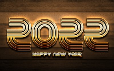2022 kultaista kimaltelevaa numeroa, 4k, hyv&#228;&#228; uutta vuotta 2022, puutausta, 2022 konseptia, 2022 uusi vuosi, 2022 puutaustalla, 2022 vuoden numeroa