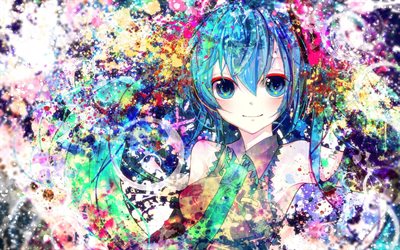 Hatsune Miku, art, muotokuva, anime merkki&#228;, Vocaloid