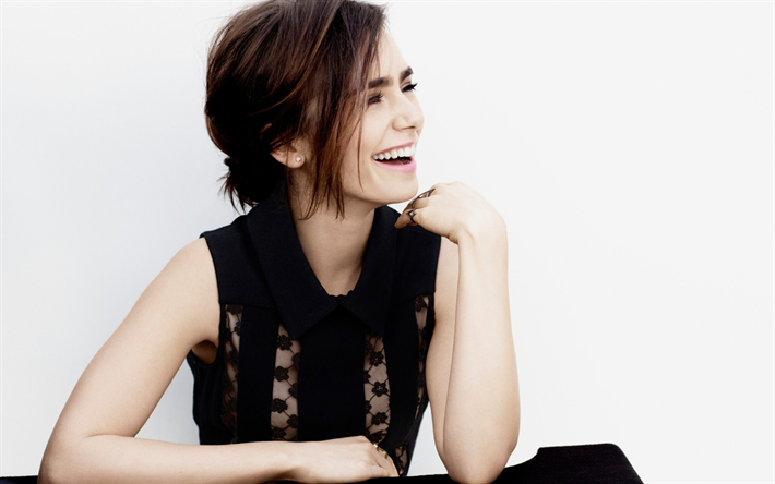Lily Collins, english actress, beautiful woman, smile, american actress