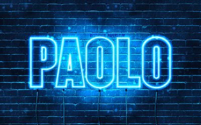 Paolo, 4k, fondos de pantalla con nombres, nombre Paolo, luces de ne&#243;n azules, Feliz cumplea&#241;os Paolo, nombres masculinos italianos populares, imagen con el nombre Paolo