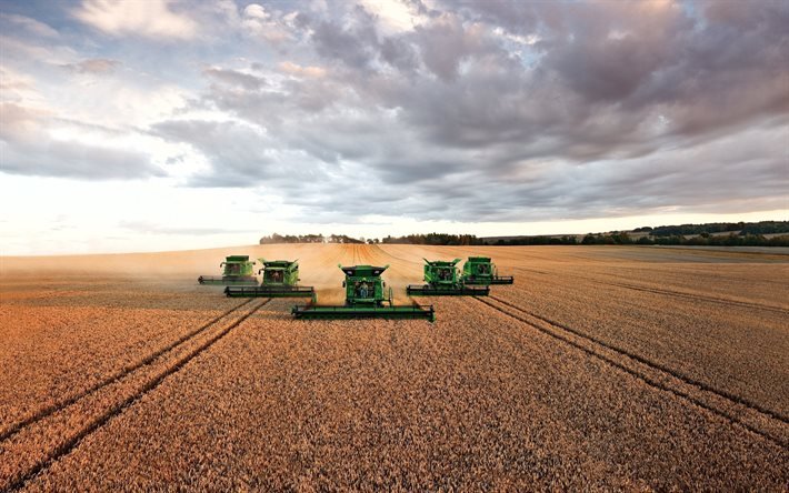 John Deere W650, cosecha, cosechadoras modernas, cosecha de trigo, campo de trigo, John Deere