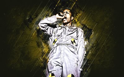 ASAP Rocky, Rakim Mayers, american singer, portrait, yellow stone background