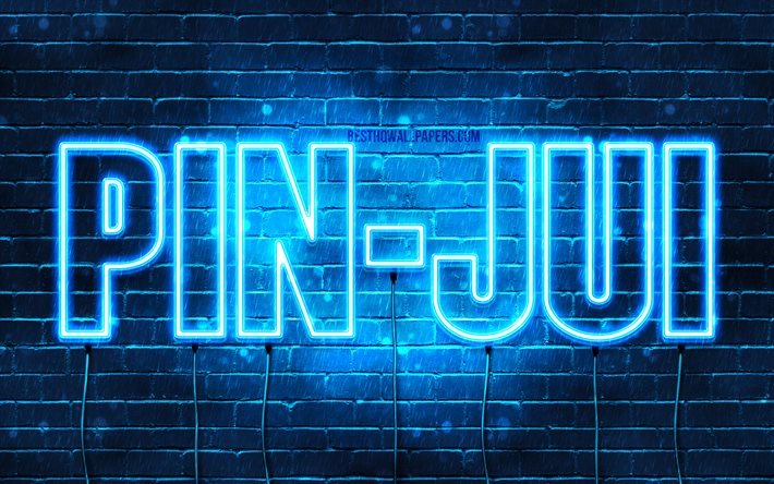 Pin-Jui, 4k, sfondi con nomi, nome Pin-Jui, luci al neon blu, Happy Birthday Pin-Jui, nomi maschili taiwanesi popolari, foto con nome Pin-Jui