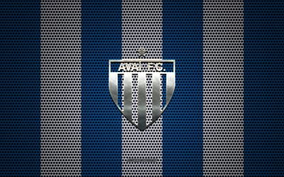 Avai FC logo, Brazilian football club, metal emblem, blue white metal mesh background, Avai FC, Serie B, Florianopolis, Brazil, football