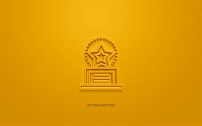 Award 3d icon, yellow background, 3d symbols, Award, creative 3d art, 3d icons, Award sign, Business 3d icons