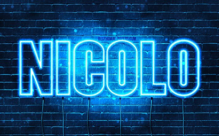 Nicolo, 4k, wallpapers with names, Nicolo name, blue neon lights, Happy Birthday Nicolo, popular italian male names, picture with Nicolo name