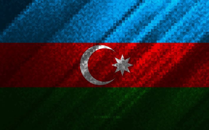 Flag of Azerbaijan, multicolored abstraction, Azerbaijan mosaic flag, Europe, Azerbaijan, mosaic art, Azerbaijan flag