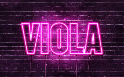 Viola, 4k, wallpapers with names, female names, Viola name, purple neon lights, Happy Birthday Viola, popular italian female names, picture with Viola name