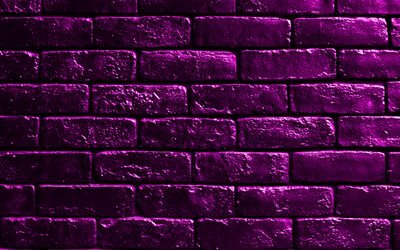 violette ziegelmauer, 4k, violette ziegel, ziegelstrukturen, ziegelmauer, ziegelhintergrund, violetter steinhintergrund, identische ziegel, ziegel, violetter ziegelhintergrund