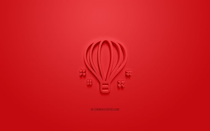 Balloon icon, red background, 3d symbols, Balloon, creative 3d art, 3d icons, Baloon sign