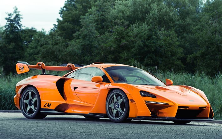 マクラーレン・セナ, 2020, 4k, 正面, 外側, 高級スーパーカー, オレンジ色のマクラーレンセナ, イギリスのスポーツカー, マクラーレン