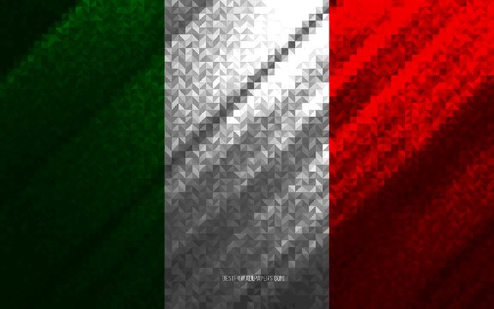 Bandiera dell&#39;Italia, astrazione multicolore, bandiera mosaico Italia, Europa, Italia, arte del mosaico, bandiera Italia