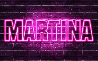 Martina, 4k, pap&#233;is de parede com nomes, nomes femininos, nome de Martina, luzes de n&#233;on roxas, Feliz Anivers&#225;rio Martina, nomes femininos italianos populares, foto com o nome de Martina