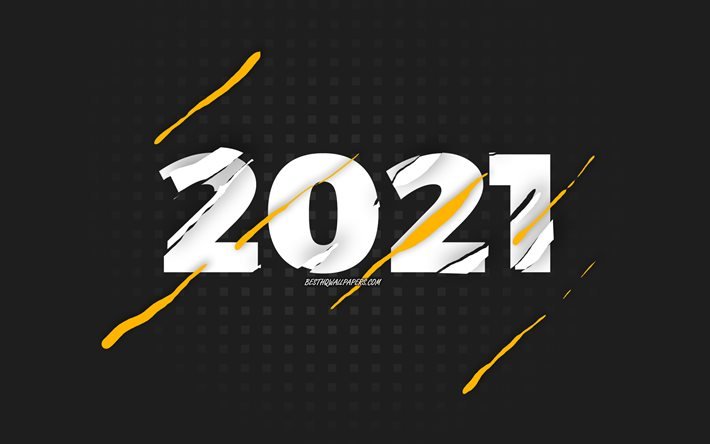 2021 Ny&#229;r, svart bakgrund, kreativ konst, 2021 Svart bakgrund, Gott Nytt &#197;r 2021, 2021 koncept, kreativa vita bokst&#228;ver