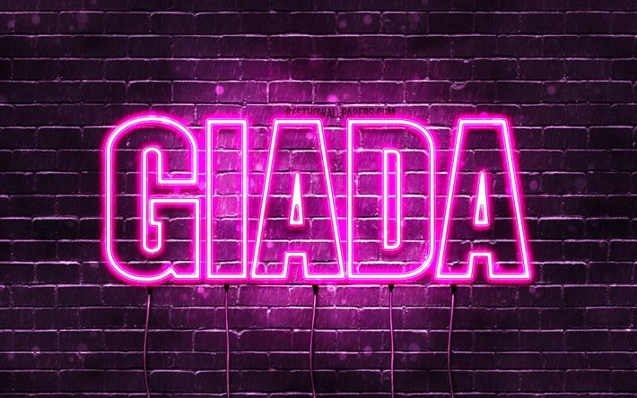Giada, 4k, pap&#233;is de parede com nomes, nomes femininos, nome Giada, luzes de neon roxas, Giada feliz anivers&#225;rio, nomes femininos italianos populares, foto com nome Giada