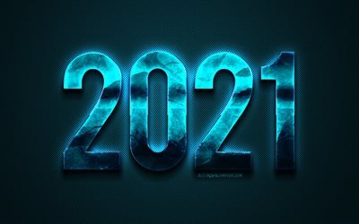 Bonne ann&#233;e 2021, Fond Bleu 2021, lettres en m&#233;tal bleu, texture carbone, concepts 2021, Nouvel An 2021