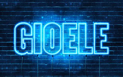 Gioele, 4k, wallpapers with names, Gioele name, blue neon lights, Happy Birthday Gioele, popular italian male names, picture with Gioele name