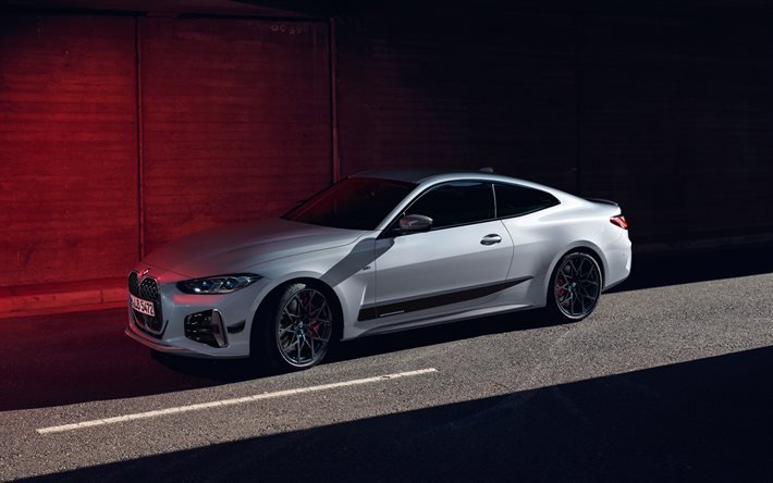 BMW M4, M Performance, 2021, exterior, white sports coupe, new white M4 coupe, German cars, BMW M440i Coupe, BMW