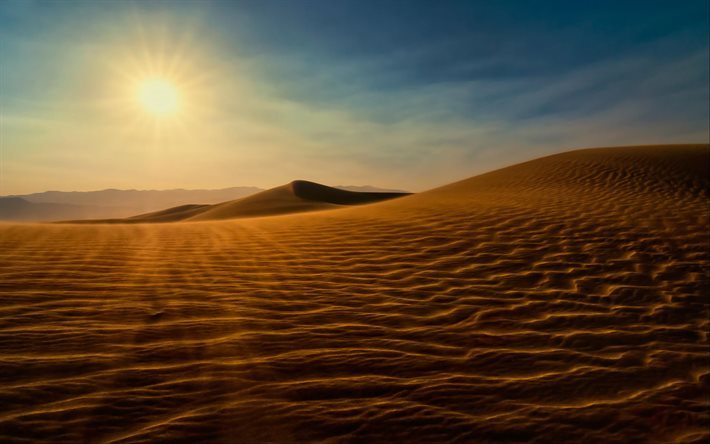 desert, sunset, dunes de sable, sable