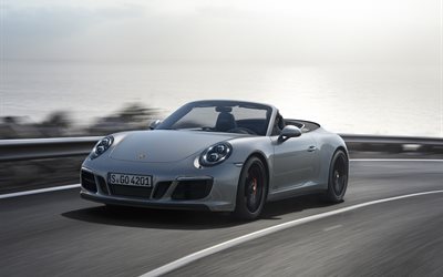 Porsche 911 GTS, cabriolets, speed, 2018 cars, supercars, gray Porsche