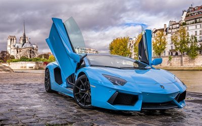 Lamborghini Aventador, sports car, blue Aventador