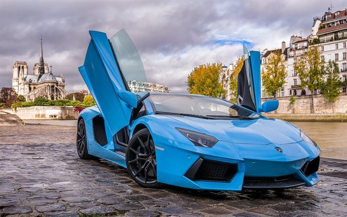 Lamborghini Aventador, spor araba, mavi Aventador