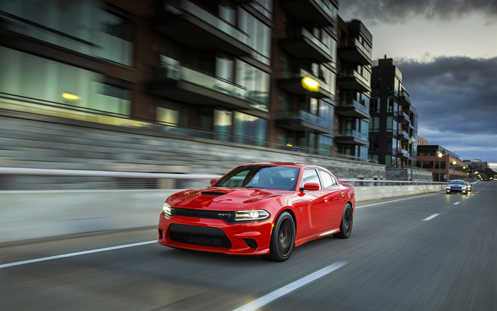 Dodge Charger SRT Hellcat, motion blur, 2018 cars, street, road, new Charger, Dodge