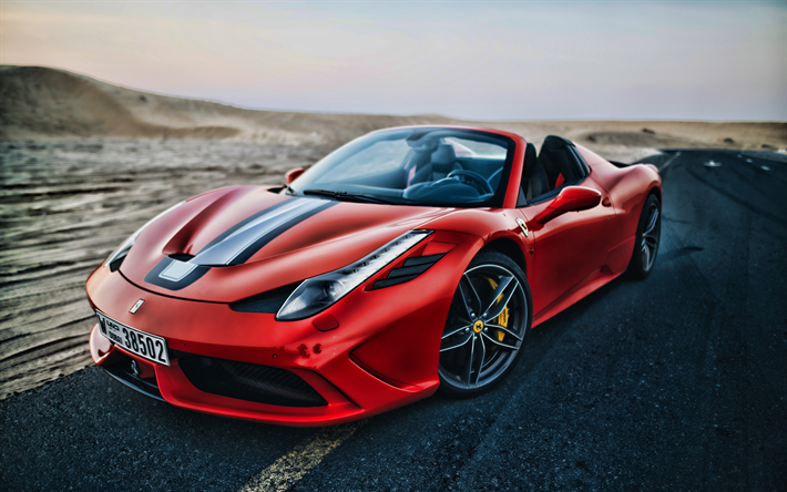 4k, Ferrari 458 Italia, HDR, tie, 2018 autoja, superautot, punainen 458 Italia, italian autot, Ferrari