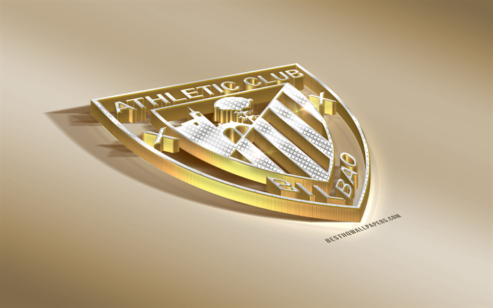 L&#39;Athletic Bilbao, squadra di calcio spagnola, oro argento logo, Bilbao, in Spagna, La Liga, 3d, dorato, emblema, creativo, arte 3d, calcio, LaLiga