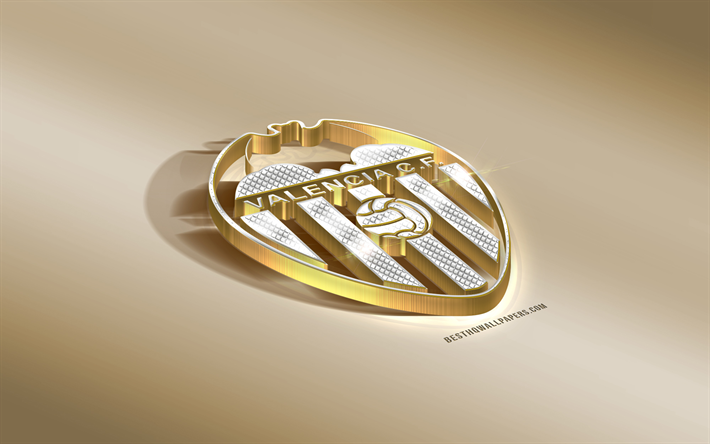 valencia cf, spanischen fu&#223;ballverein, golden, silber-logo, valencia, spanien, la liga, 3d golden emblem, kreative 3d-kunst, fu&#223;ball, laliga