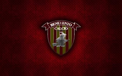 Benevento Calcio, Italian football club, red metal texture, metal logo, emblem, Benevento, Italy, Serie B, creative art, football
