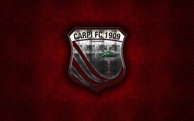 Carpi FC 1909, İtalyan Futbol Kul&#252;b&#252;, kırmızı metal doku, metal logo, amblem, Carpi, İtalya, Serie B, yaratıcı sanat, futbol