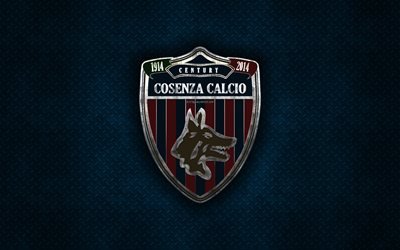 Cosenza Calcio, Italiensk fotboll club, bl&#229; metall textur, metall-logotyp, emblem, Cosenza, Italien, Serie B, kreativ konst, fotboll