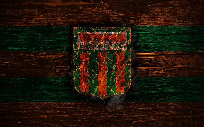 Envigado FC, fuoco, logo, Liga Aguila, arancione e verde, Colombiano di calcio per club, grunge, calcio, Categoria Primera A, EFC, Envigado logo, di legno, texture, Colombia