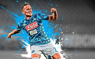 Piotr Zielinski, 4k, polish football player, Napoli, midfielder, blue white paint splashes, creative art, Serie A, Italy, football, grunge, Zielinski