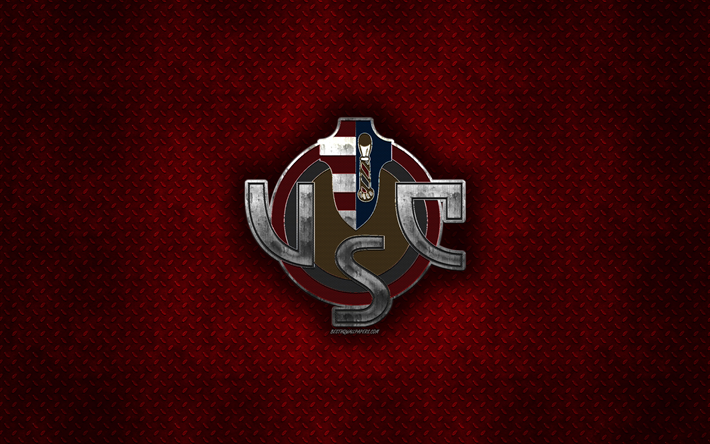 OSS Cremonese, Italiensk fotboll club, r&#246;d metall textur, metall-logotyp, emblem, Cremona, Italien, Serie B, kreativ konst, fotboll