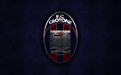 FC Crotone, italien, club de football, bleu m&#233;tal, texture, en m&#233;tal, logo, embl&#232;me, Crotone, en Italie, en Serie B, art cr&#233;atif, football